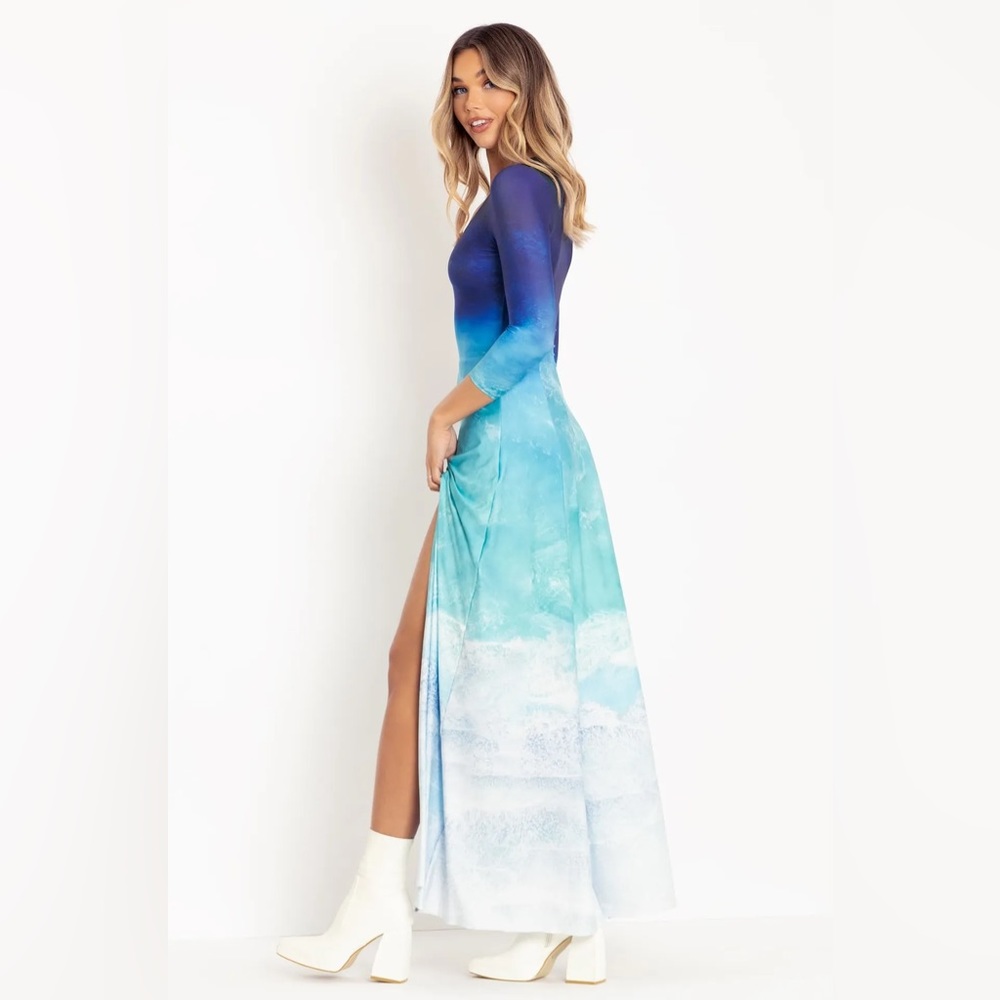 🌊OCEAN WAVES 3/4 SLEEVE SPLIT MAXI DRESS - LIMITED - Picture 6 of 9